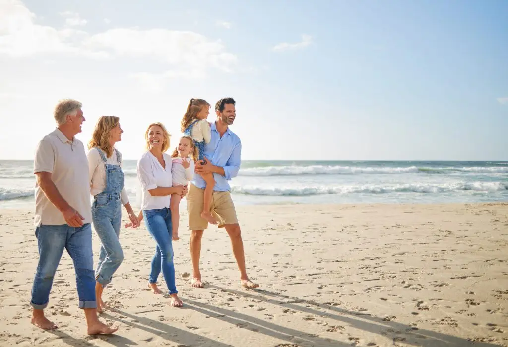 Family walking on the beach