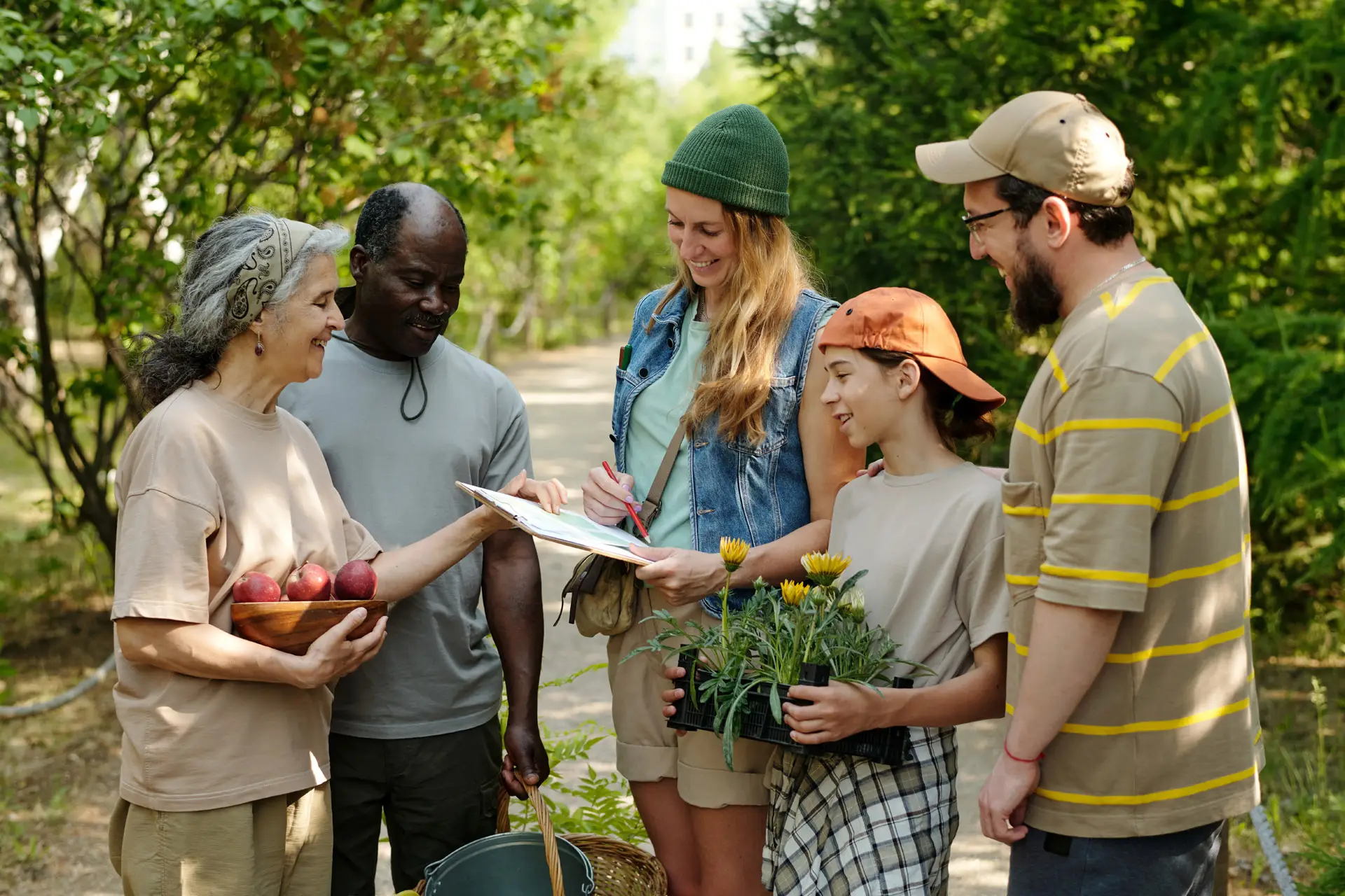 Volunteers working in a forested area